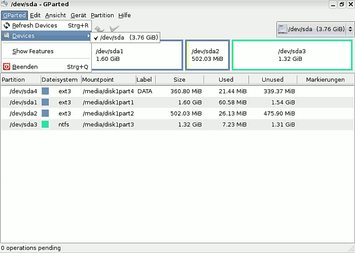 Gparted: Geräteübersicht gparted