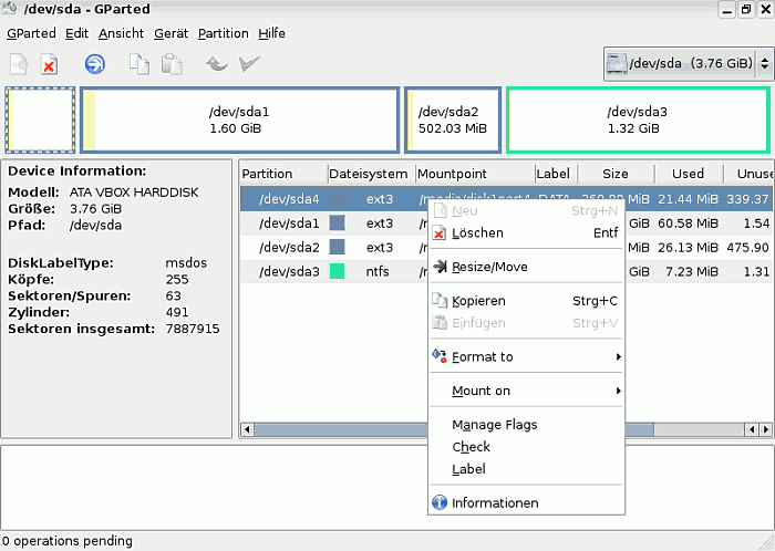 Gparted: Löschen delete