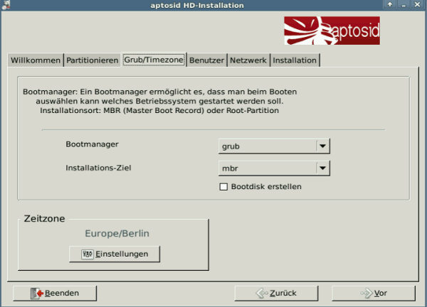 Grub/Zeitzone - aptosid-Installer grub-to-mbr