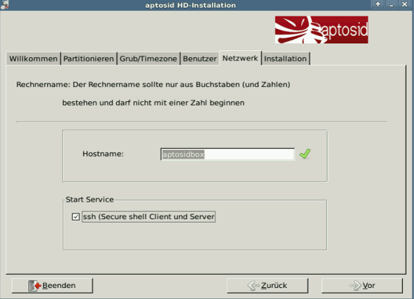 Netzwerk - aptosid-Installer hostname