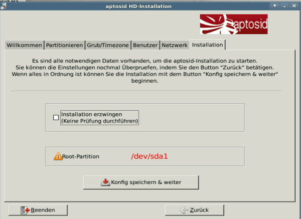 Installation - aptosid-Installer installation-config