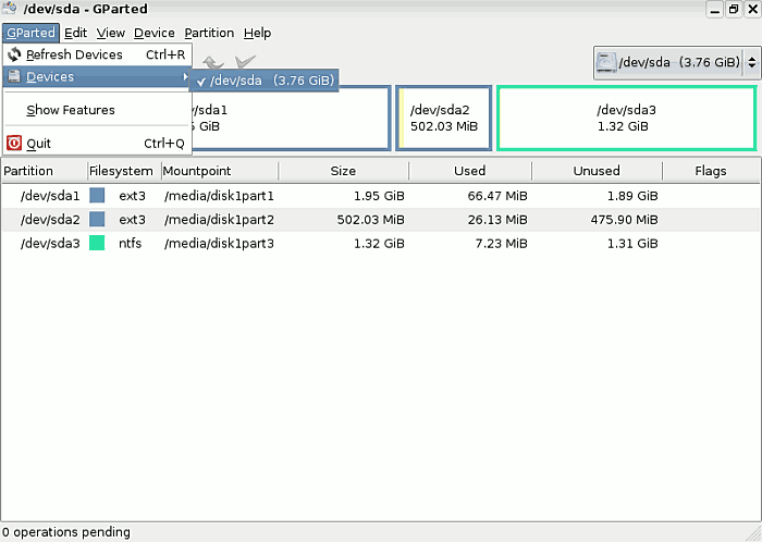 Gparted Devices View gparted
