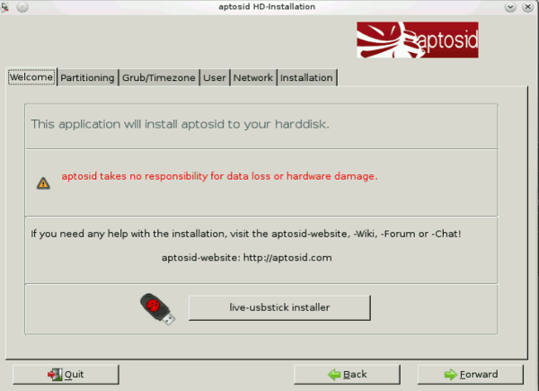 Welcome tab - aptosid Installer aptosid-Installer1