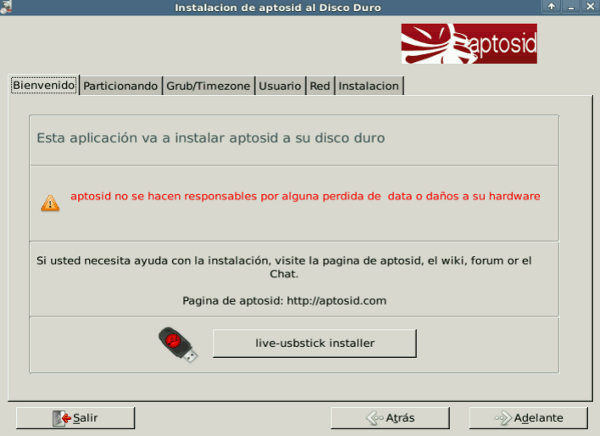 Welcome tab - aptosid Installer aptosid-Installer1