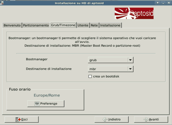 Grub/Timesone tab - aptosid Installer grub-to-mbr