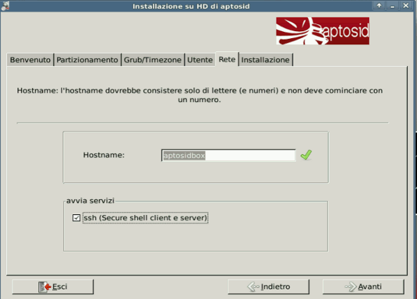Network tab - aptosid Installer hostname