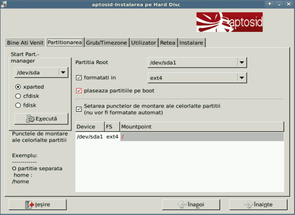Partitioning tab - aptosid Installer aptosid-Installer2