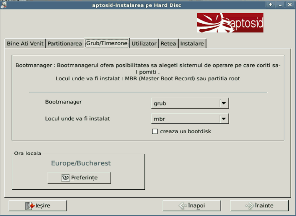 Grub/Timesone tab - aptosid Installer grub-to-mbr