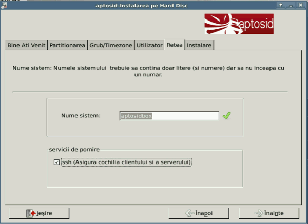 Network tab - aptosid Installer hostname