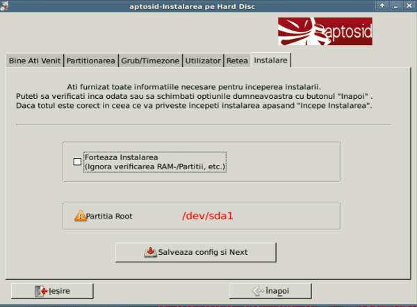 Installation tab - aptosid Installer installation-config